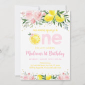 Invitation Fleur rose Citron principal Squeeze premier annive (Devant)