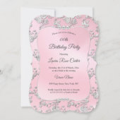 Invitation Fleur rose Damask Argent rose fête d'anniversaire (Devant)