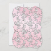 Invitation Fleur rose Damask Argent rose fête d'anniversaire (Dos)