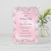 Invitation Fleur rose Damask Argent rose fête d'anniversaire (Debout devant)