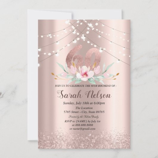 Invitation Fleur Rose de luxe Parties scintillant or (Devant)