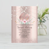 Invitation Fleur Rose de luxe Parties scintillant or (Debout devant)