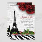 Invitation Fleur Rose de Noël Paris Eiffel (Devant / Derrière)