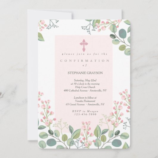 Invitation Fleur rose douce (Devant)