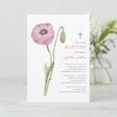 Invitation Fleur rose douce Blossom Élégant Script Baptême (Debout devant)