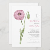 Invitation Fleur rose douce Blossom Élégant Script Baptême (Devant / Derrière)