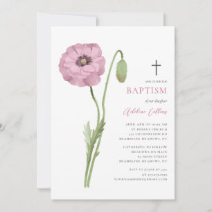 Invitation Fleur rose douce Blossom Élégant Script Baptême