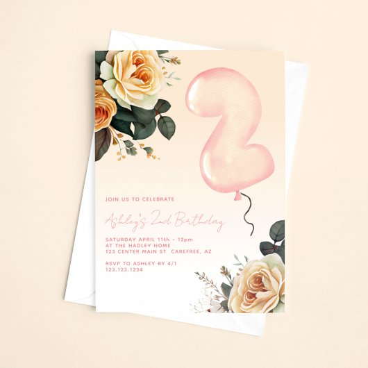 Invitation Fleur rose élégante 2e anniversaire