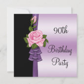 Invitation Fleur rose élégante et ruban violet 90e anniversai (Devant)