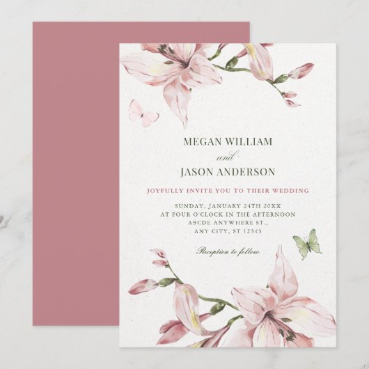 Invitation Fleur rose esthétique mariage en fleurs (Devant / Derrière)