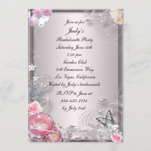 Invitation Fleur Rose Et Bachelorette Papillon