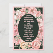 Invitation Fleur rose et beige ovale sur Mariage vert profond (Devant)