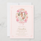 Invitation Fleur rose et fille de la cou Photo Anniversaire (Devant)