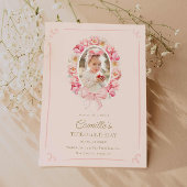 Invitation Fleur rose et fille de la cou Photo Anniversaire
