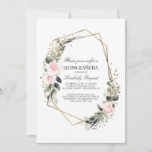 Invitation Fleur rose et or Confetti Quinceanera (Devant)