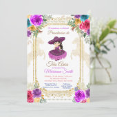 Invitation Fleur rose et or Tres Anos Mexicain (Debout devant)