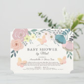 Invitation Fleur rose et papillons Baby shower par courrier (Debout devant)