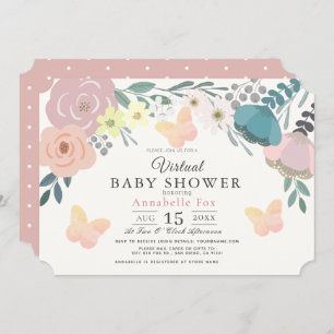 Invitation Fleur rose et papillons Baby shower virtuel fille