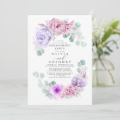 Invitation Fleur rose et violet Élégante Partie d'engagement (Debout devant)