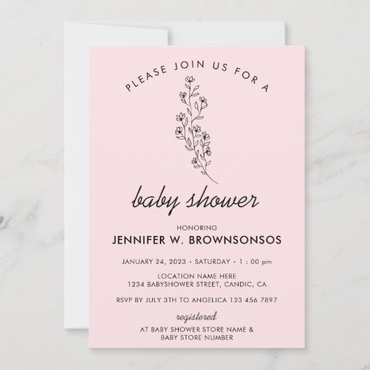 Invitation Fleur rose été automne S'il vous plaît Rejoignez-n (Devant)