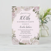 Invitation Fleur rose étincelante 100e fête d'anniversaire (Debout devant)