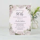 Invitation Fleur rose étincelante 90e fête d'anniversaire (Debout devant)