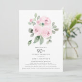 Invitation Fleur rose Eucalyptus 90ème anniversaire (Debout devant)
