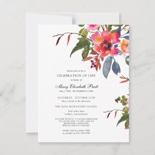 Invitation Fleur rose fête de l'Invitation de vie (Devant)