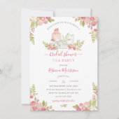 Invitation Fleur rose Fête des mariées d'aquarelle Tea Party (Devant)