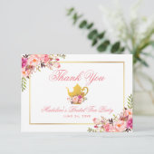 Invitation Fleur rose Fête des mariées Tea Party Merci (Debout devant)