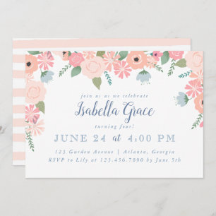 Invitation Fleur rose fleurie fête d'anniversaire