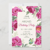 Invitation Fleur rose florale anniversaire (Devant)