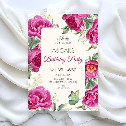 Invitation Fleur rose florale anniversaire