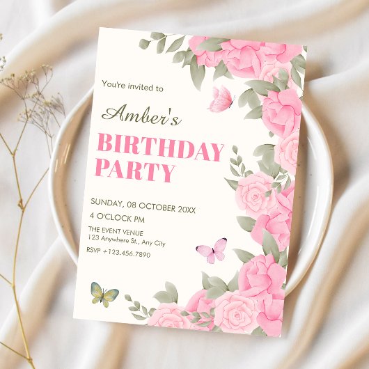 Invitation Fleur rose florale anniversaire