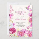 Invitation Fleur rose florale anniversaire (Devant)