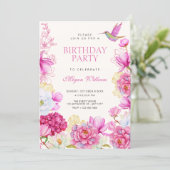 Invitation Fleur rose florale anniversaire (Debout devant)