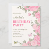 Invitation Fleur rose florale anniversaire (Devant)