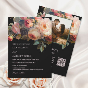 Invitation Fleur Rose Foncé Floral Photo Mariage