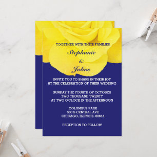 Invitation Fleur rose Golden Jaune Midnight Blue Mariage
