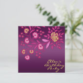 Invitation Fleur rose/jaune et violette Anniversaire Invitati (Debout devant)