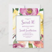 Invitation Fleur rose jaune violet Douce 16e anniversaire (Devant)
