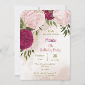 Invitation fleur rose magenta feuilles anniversaire vert (Devant)