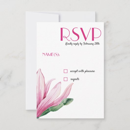 Invitation Fleur rose Magnolia en fleurs Mariage RSVP (Devant)