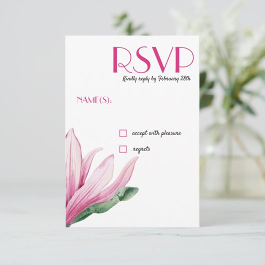 Invitation Fleur rose Magnolia en fleurs Mariage RSVP (Debout devant)