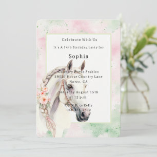 Invitation Fleur rose menthe Cheval blanc Anniversaire