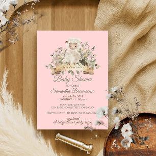 Invitation Fleur Rose Mouton Agneau Mignon