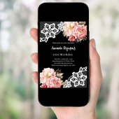 Invitation Fleur rose noire dentelle élégant anniversaire