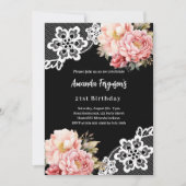 Invitation Fleur rose noire dentelle élégant anniversaire (Devant)