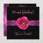 Invitation Fleur rose noire Fabuleux 40e anniversaire (Devant / Derrière)