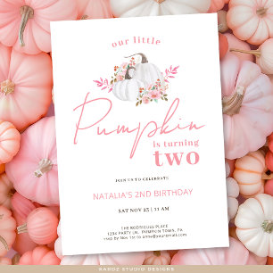 Invitation Fleur rose Notre petite citrouille 2e anniversaire